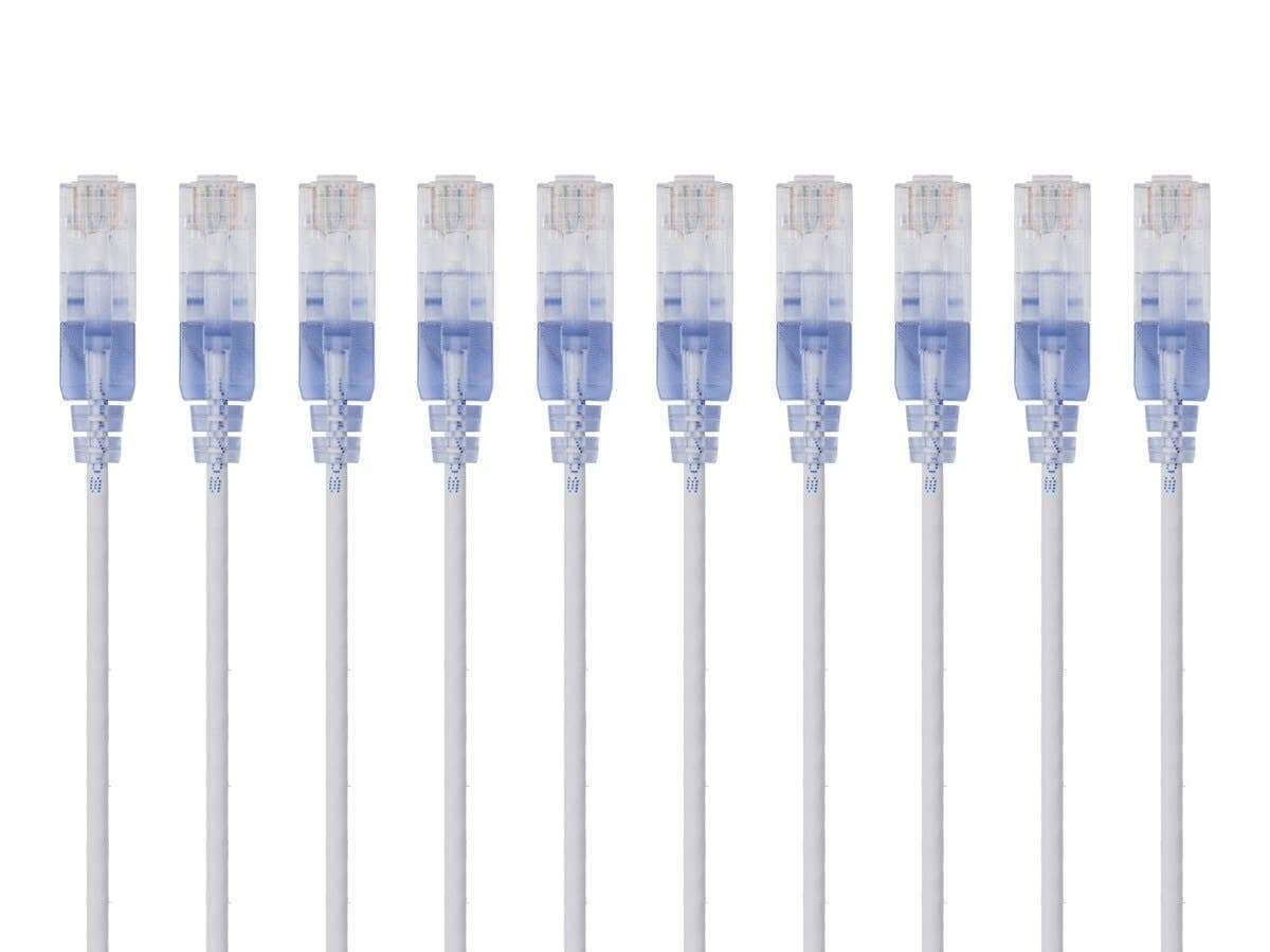 Monoprice SlimRun Cat6A Ethernet Patch Cable - Network Internet Cord - 1.5 Meters (5ft) - White (10-Pack) RJ45, Stranded, 550Mhz, UTP, Pure Bare Copper Wire, 10G, 30AWG