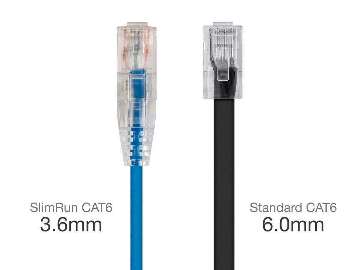 Monoprice SlimRun Cat6 Ethernet Patch Cable  Snagless RJ45  Stranded  550MHz  UTP  CMR  Riser Rated  Pure Bare Copper Wire  28AWG  10ft  Blue