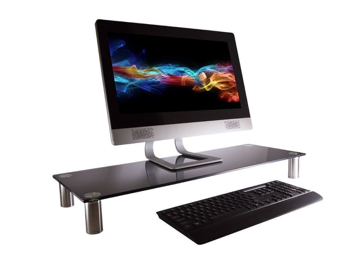 Large Multimedia Desktop Stand, Black Glass