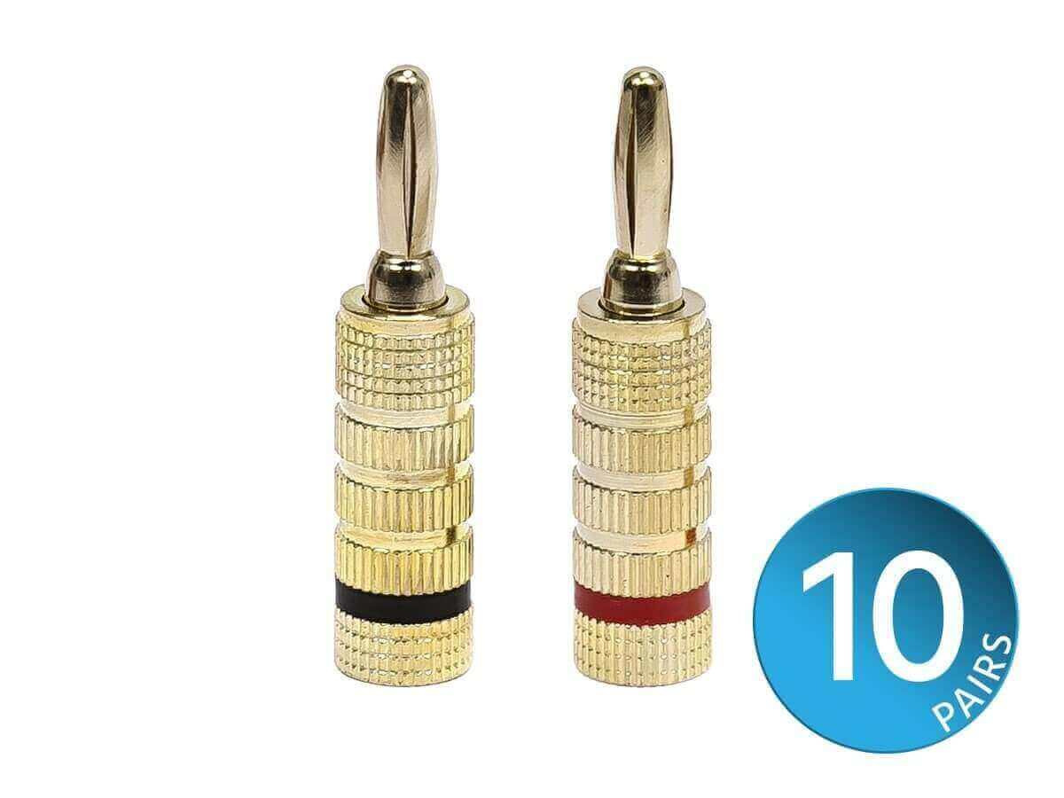 Monoprice 10 PAIRS Of High-Quality Gold Plated Speaker Banana Plugs - Closed Screw Type Designed For Use With Amplifiers Or Speakers