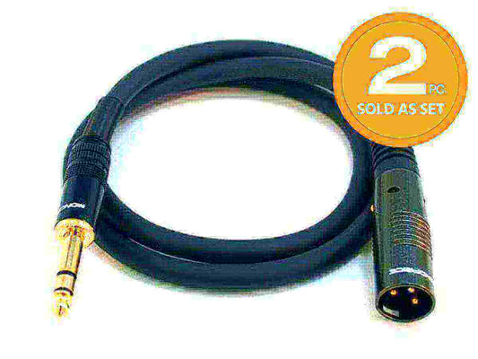 3ft Premier Series XLR Male to 1/4inch TRS Male 16AWG Cable (Gold Plated) 2 Pack