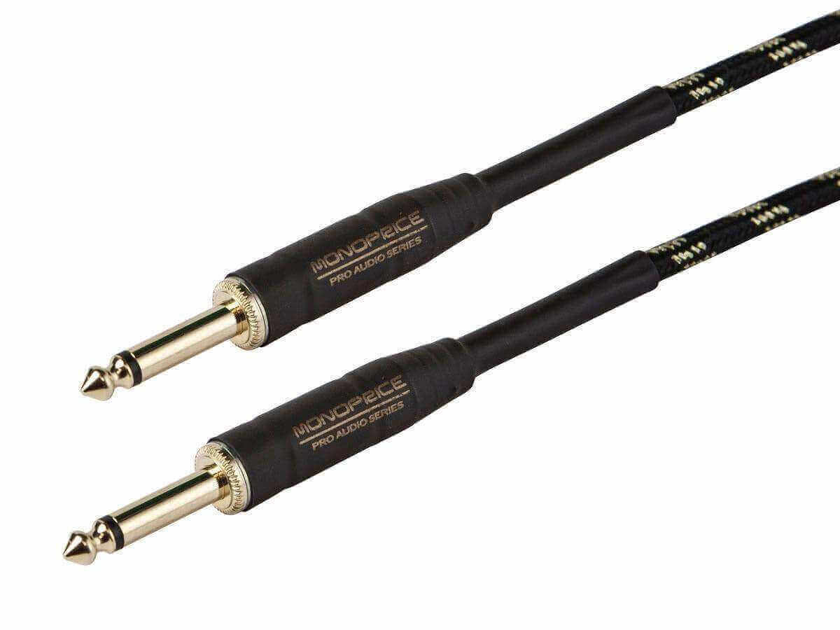 Monoprice 10ft Cloth Series 1/4 inch TS Male 20AWG Instrument Cable - Black & Gold