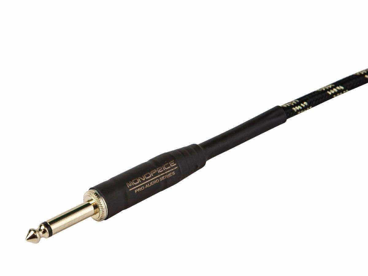 Monoprice 10ft Cloth Series 1/4 inch TS Male 20AWG Instrument Cable - Black & Gold