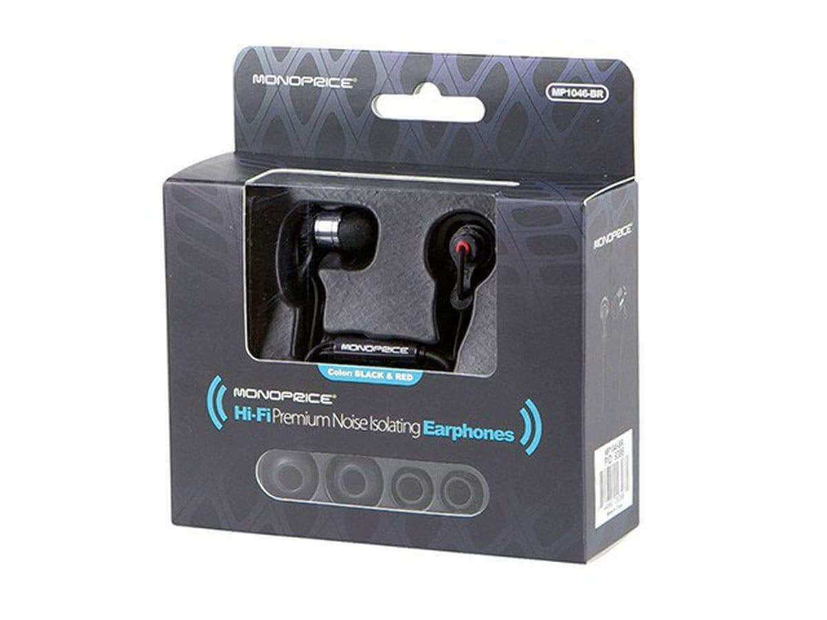 Monoprice Hi-Fi Premium Noise Isolating Earbuds Headphones - Black & Red